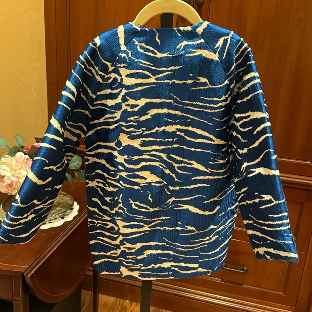 Milk & Biscuits Jacket Kids L 7 8 Blue White Zebra Print Quilted Lining Fashion